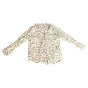 J. Jill Women's Beige 100% Linen Collarless Button Down Blouse Size L